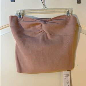 NWT EFAN Chic Pink Pencil Crop Ribbed Top with Tie Front for Cocktail Events L
